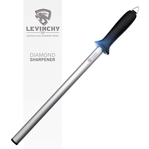 LEVINCHY Diamond Knife Sharpening Steel 12 inch, Professional Diamond coating Honing Steel, Premium Diamond Knife Sharpener Rod for all knives, Lightweight & Durable