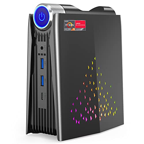 [Gaming PC] Ryzen Mini PC, AMD Ryzen 5 5600U(up to 4.2Ghz) 16GB DDR4 512GB M.2 SSD RGB Lights Windows 11 Pro Mini Computer 4K HDMI DP Type-C Small PC, Auto/Silent Eco/Performance 3 Adjustable Mode