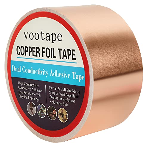 vootape Copper Foil Tape [2 inch x 33ft] with Double-Sided Conductive Adhesive for Guitar, EMI Shielding, Electrical Repairs, Crafts, Stained Glass, Paper Circuits, Garden, Soldering, Grounding