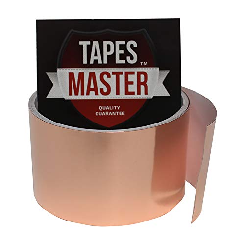 Tapes Master 2" x 10ft - 1 Mil Copper Foil Tapes - Copper Conductive Adhesive Tapes for Guitar Cavity, EMI Shielding, Grounding, Gardening, Soldering Jewelry, Art Crafts