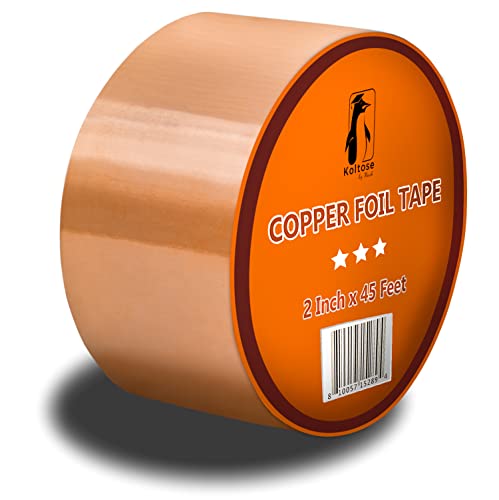 Copper Foil Tape, 45 Feet x 2 Inches, Conductive Adhesive Tape for Electrical Repair, Guitar and EMI Shielding, Gardening, and Stained Glass Crafts, Grounding & Shielding Tape for Indoor & Outdoors