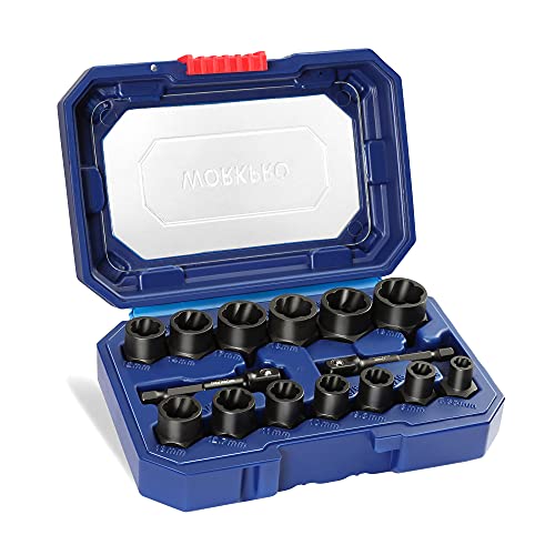 WORKPRO 15 Pieces Impact Bolt & Nut Remover Set, 3/8 Drive Bolt Extractor for Removing Stripped, Damaged, Rounded off and Rusted Bolts & Nuts