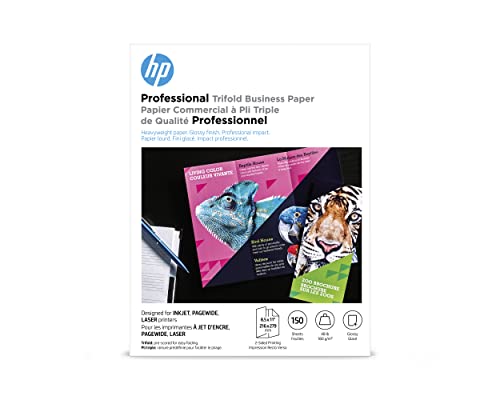 HP Professional Tri-fold Business Paper, Glossy, 8.5x11 in, 48 lb, 150 sheets, works with inkjet, PageWide, laser printers (4WN12A)