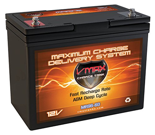VMAX MR96-60 12 Volt 60AH Marine AGM Deep Cycle High Performance Battery for Minn Kota Endura C2 30 Freshwater Transom Mounted 30LB Thrust Trolling Motor