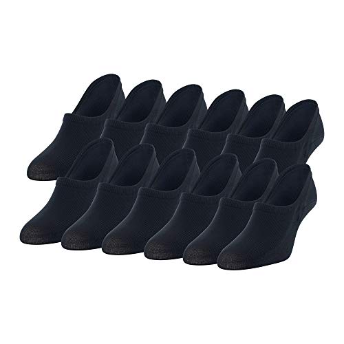 PEDS Women's Countoured High Cut No Show Socks, 12 Pairs, Black, Shoe Size: 5-10