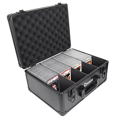 Graded Card Storage Box 160 BGS SGC PSA Graded Card Storage Box Sports Card Slab Case Waterproof Display Trading Card Case,,Waterproof Graded Card Display Case with Removable EVA insert boards and Padlock holes,Aluminum Trading Card Storage Box(4 Slots No Card)