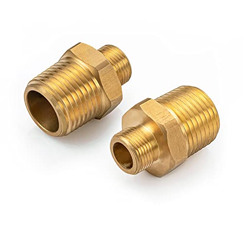 RV Faucet Adapter 1/2 to 3/8 Reducer WEWE Faucet Supply Line Adapter Brass 3/8 Compression Fitting Compatible with Water Pipe Connector 2 Pieces