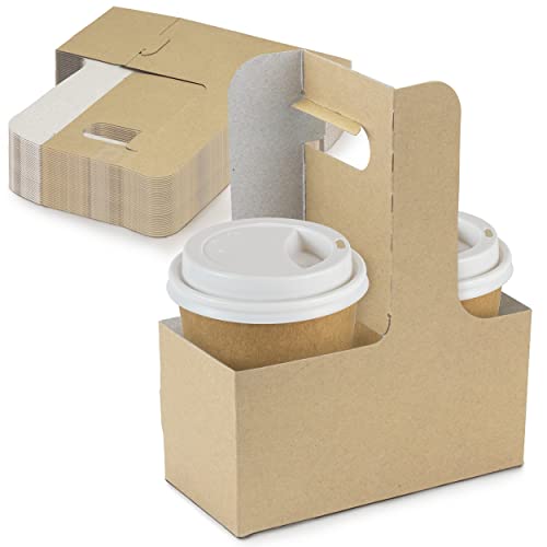 [25 Pack] 2 Cup Drink Carrier with Handle - Kraft Paperboard Handled Drink Carriers 12-30 oz to Go Coffee Cup Holder, for Hot and Cold Cup Carrier, Takeout, Cafe and Restaurant Food Service Delivery