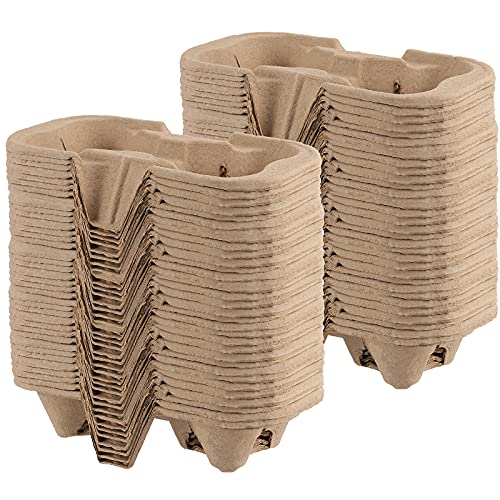 HAKZEON 100 PCS 2 Cup Pulp Fiber Drink Carrier, Biodegradable Drink Carrier Trays for Beverage Transportation, Great for Coffee Shops, Grocery Stores, Takeaway Restaurants, Drink Shops