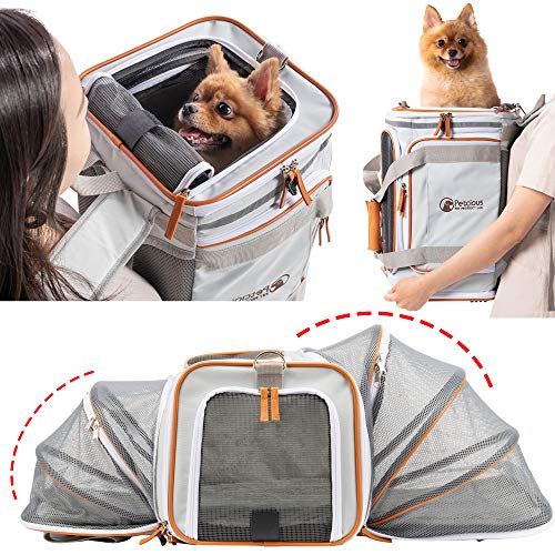 PETCIOUS Airline Approved Pet Carrier Backpack Under seat, Soft Unique Dog Purse Travel Carriers Backpacks for Hiking Camping Outdoor, Tote Front Expandable Bag for Small Puppy Dogs in Airplane Car