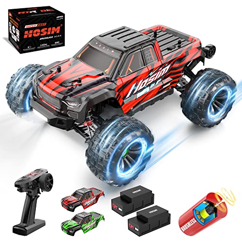 Hosim 1:16 60+KMH 4WD Brushless RC Car, Fast Remote Control Truck for Adults, Radio Cars Off-Road Waterproof Hobby Grade Toy Crawler Electric Vehicle Gift for Boys Children 2 Batteries 40+ Min Play