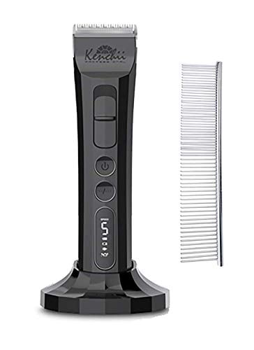 Kenchii Flash Digital 5-Speed Lithium Ion Ergonomic Cordless Clipper - Up to 6 Hours Running Time - Professional Animal/Dog Grooming - Bundled with Bonus Steel Comb (Black)