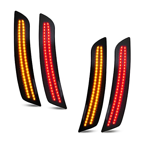 D-Lumina Smoked LED Side Marker Lights Compatible for Chevy Camaro 2016 2017 2018 2019 2020 2021, 2014-up Cadillac CTS, 2015-up Cadillac ATS, Front Rear Bumper LED Sidemarkers Amber & Red Pack of 4