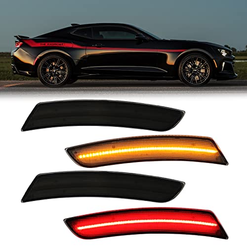 R&F Auto Smoked Lens 4PCS LED Amber Red Side Marker Lights Compatible with Camaro 2016-2023, Replacement for C'adillac CTS/ATS (2015-2022) Front Rear LED Sidemarkers Lamps
