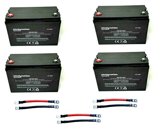 WindyNation 4pcs 100 amp-Hour 100AH 12V 12 Volt AGM Deep Cycle Sealed Lead Acid Battery - Solar RV UPS Off-Grid (4 pcs 100 amp-Hour)