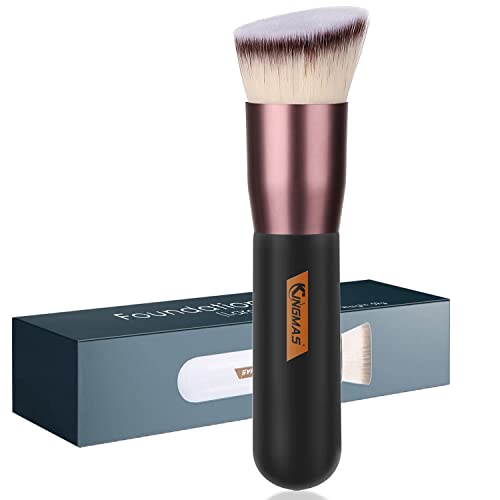 Angled Top Foundation Brush, Premium Kabuki Makeup Brush for Liquid, Blending, Cream, Powder,Blush Buffing Stippling Face Makeup Tools Black