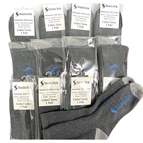 StaticTek Anti Static Socks | Grey | Earthing Grounding for ESD and Static Control | Unisex | One Size Fits Most (12 Pairs) | Economical | Comfortable | ESD-Zhongzhi-12Pr