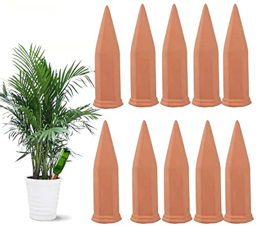 10 Pack Plant Watering Devices, Tcamp Terracotta Plant Watering Spikes Wine Bottle Automatic Plant Waterer for Vacations, Self-Watering Stakes for Indoor Outdoor Plants