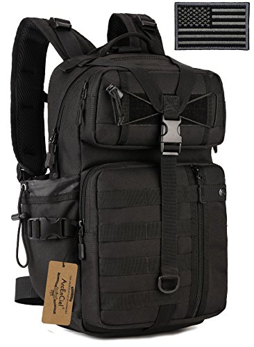 ArcEnCiel Hydration Pack Motorcycle Backpack Tactical Military Bag Army Assault Rucksacks for Outdoor Hiking Camping Trekking Hunting with Patch (Black)