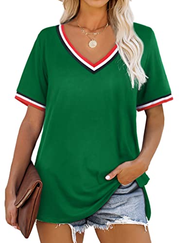 Summer Tops for Women Short Sleeve T Shirts V Neck Side Split Top St. Patty's Day Green Medium