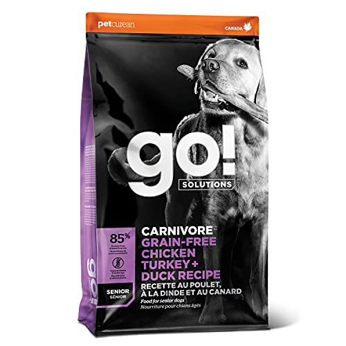 GO! SOLUTIONS Carnivore Grain Free Dog Food for Senior Dogs, 12 lb  Chicken, Turkey + Duck Recipe  Protein Rich Dry Dog Food  Complete + Balanced Nutrition for Senior Dogs
