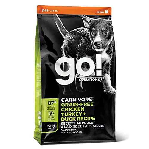 GO! SOLUTIONS Carnivore Grain Free Dog Food for Puppies, 12 lb  Chicken, Turkey + Duck Recipe  Protein Rich Puppy Food  Complete + Balanced Nutrition for Puppies