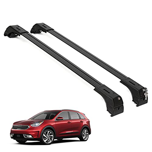 ERKUL Roof Rack Cross Bars Compatible w/Kia NIRO - Aluminum Lockable Cargo Carrier for Rooftop Luggage, Skis, Bikes, & Surfboards - Durable Car Accessories - (Black, Set of 2, 2017-2022)