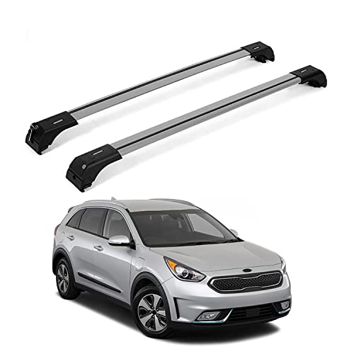 OMAC Roof Rack Crossbars for Kia NIRO 2017 to 2023, Rooftop Rail Cross Bar, 165 Pounds Load Capacity, Adjustable, Anti-Theft Keyed Locking, 2 Pieces, Silver