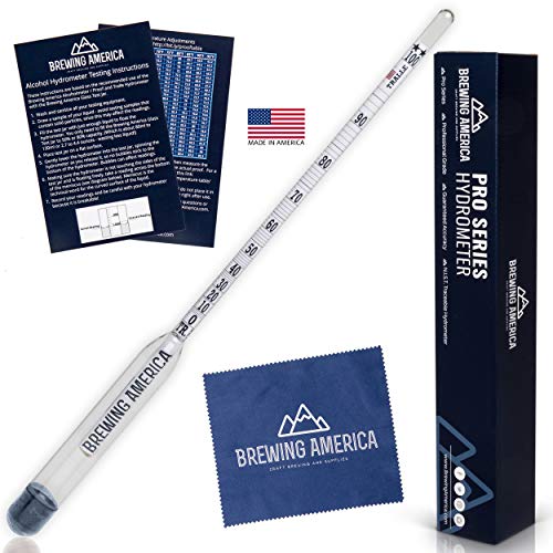 American-Made Alcohol Hydrometer Tester 0-200 Proof & Tralle Pro Series Traceable - Distilling Moonshine Alcoholmeter for Proofing Distilled Spirits