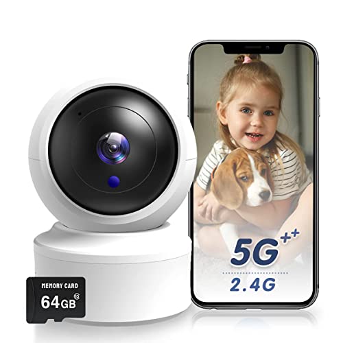 Indoor Security Camera, 2K HD Pan / Tilt Wireless Pet Camera for Baby Monitor, 5G & 2.4G WiFi Home Security Camera for Dog / Nanny, Night Vision, Siren, Compatible with Alexa & Google