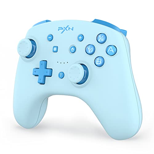 PXN Wireless Switch Controller for Nintendo Switch/Switch Lite/OLED, Support iOS(16 Version Only) Switch Pro Controller with Turbo, Wake-up, NFC, Motion, Vibration Wireless Switch Controller-Cyan
