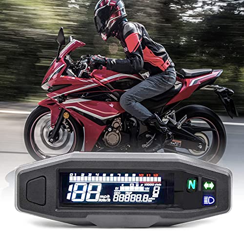 SECLUDE Universal Motorcycle Speedometer 6 Gear 12000 RPM Km/h MPH LCD VA Screen Motorcycle Odometer, Digital Odo-Meter Electric Motor Bike Tachometer with Stainelss Steel Brasket