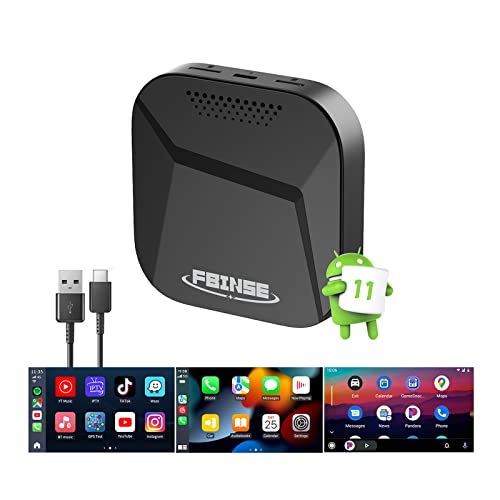 FBINSE Android 11 CarPlay AI Box, The Magic Wireless Carplay Android Auto AI Box for Factory Wired Carplay Cars, Mlutimedia Video Box Stream Netflix/YouTube/Spotify, Support SIM/TF Card/4G Network