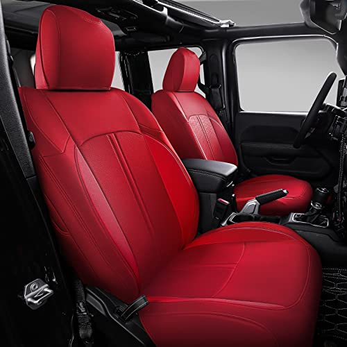 Xipoo Fit 2018-2023 Jeep Wrangler JL Seat Covers Front and Back PU Leather Car Seat Covers 4 Door for 2018 2019 2020 2021 2022 2023 Wrangler JL Accessories(Red, Wrangler JL W/O Rear Cup Holder)