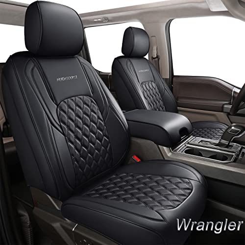 Huidasource Wrangler JL Seat Covers 4 Door, Waterproof Leather Car Seat Covers Full Set, Custom Seat Cushion Protector Fit for Jeep Wrangler JL 4-Door 2018-2023 with Rear Cupholder (Full Set/Black)