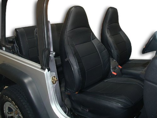 Iggee Black Artificial Leather Custom fit Front and Rear seat Covers for Jeep Wrangler 1997-2002