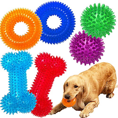 Dog Squeaky Toys Value Set Non-Toxic Dog Squeaky Balls for Dogs Toss Fetch Toys for Dogs TPR Rubber Puppy Toys Spikey Dog Chew Toys for Small Medium Dogs Pet Toys for Puppy Dog Teething Toys
