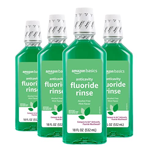 Amazon Basics Anticavity Fluoride Rinse, Alcohol Free, Mint, 18 Fluid Ounces, 4-Pack (Previously Solimo)