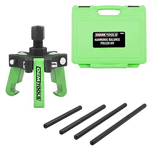 OEMTOOLS 25090 Harmonic Balancer Puller Kit, Adjustable 3-Jaw Puller Fits Most Late Model Automobiles & Trucks, Forcing Screw Fits a 3/8 Square Drive, Includes 4 Forcing Rods, 6 Piece