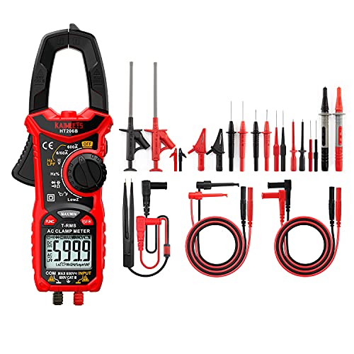 KAIWEETS Digital Clamp Meter T-RMS 6000 Counts with 23PCS Test Leads Kit for Multimeter with Electrical Alligator Clips, Multimeter Voltage Tester Auto-ranging, Measures Current Voltage Temperature C