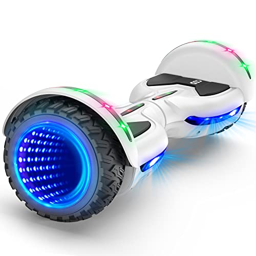 CBD Hoverboard for Kids Adults, All Terrain Hoverboards Load Up to 200LBS- 6.5" Tires Large Battery Hoverboard Bluetooth Speakers & 3D LED Light-Hover Board UL2272 Certified-Christmas Kids Gift- WH