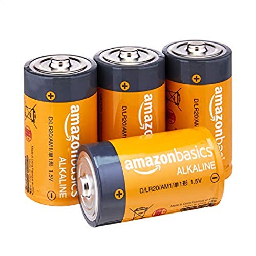 Amazon Basics 4-Pack D Cell Alkaline All-Purpose Batteries, 1.5 Volt, 5-Year Shelf Life