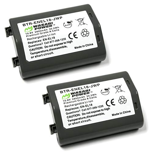 Wasabi Power Battery (2-Pack) for Nikon EN-EL18, EN-EL18a, EN-EL18b, EN-EL18c and Nikon D4, D4S, D5, D6, D850 (with adapters/Grips)