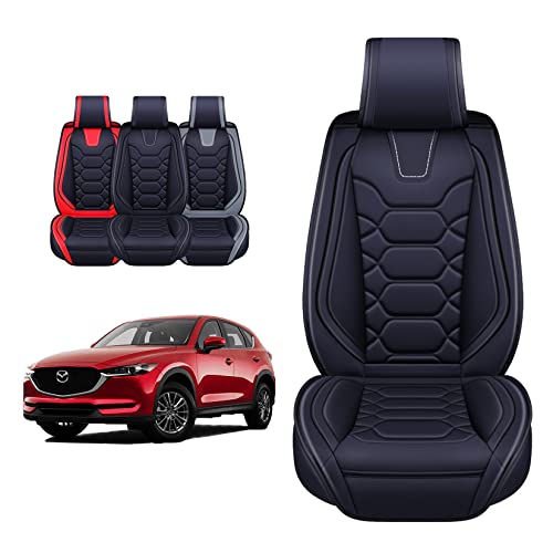 OASIS AUTO Custom Leather Seat Covers Compatible with Mazda CX-5 2012-2025 (Front Pair, Black)