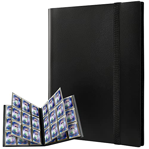 Homotte Trading Cards Binder, 9 Pocket Baseball Football Binder 360 Side Loading Trading Card Holder, Standard Size Card Organize Album for Pokemon Naruto Yugioh MTG DBZ Sports TCG(BLACK)