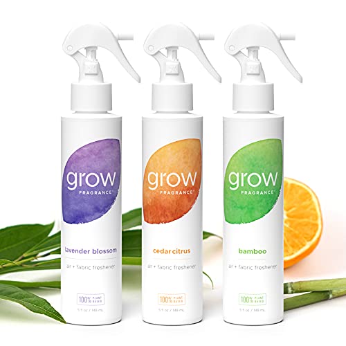 Grow Fragrance - Certified 100% Plant Based Air Freshener + Fabric Freshener Spray, Made With All Natural Essential Oils, 5oz Variety Pack
