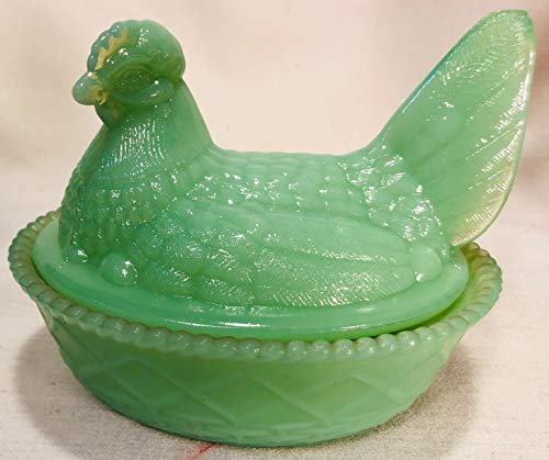 Covered Chicken Dish - Glass 2 Piece Hen - Westmoreland Glass (Jade)