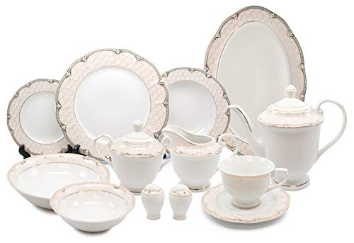 Royalty Porcelain Vintage Antique Gold 57-pc Dinnerware Set 'Sandra', Premium Bone China