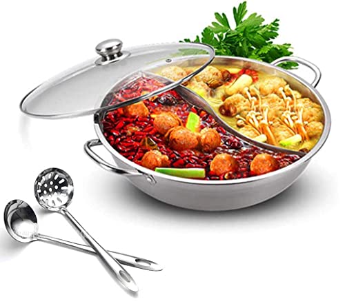 Shabu Shabu Hot Pot. 304 Premium Stainless Steel Hot Plate Cookware Set Ramen Cooker, Hot Pot Soup Base Korean BBQ Multi Cooker Stainless Steel Pot Set, 11"(28cm) Pot with Divider