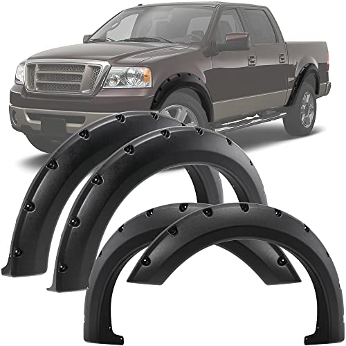 LEDKINGDOMUS Fender Flares Kit Compatible for 2004-2008 Ford F150 Styleside, 2006-2008 Lincoln Mark LT, Dura-Flex Material Textured Matte Black Finish Front Rear Wheels Pocket Rivet Style